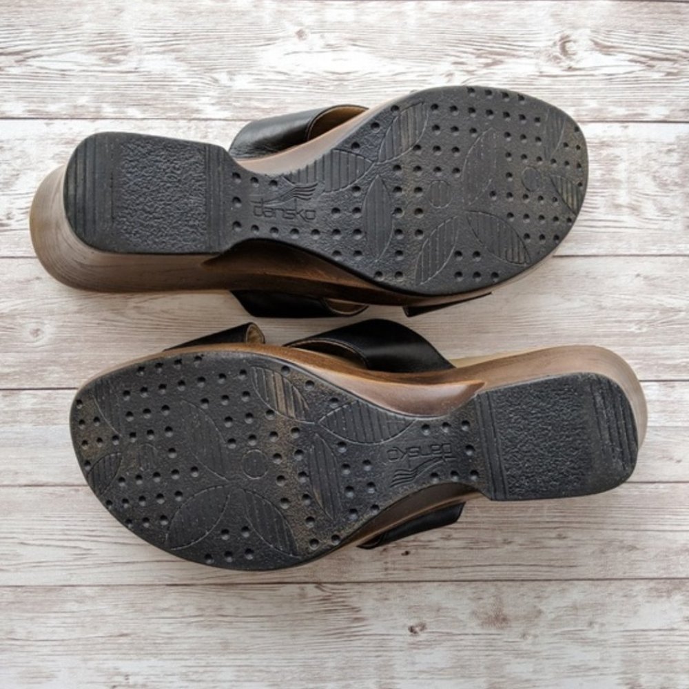 DANSKO Neeci Black Leather Wedge Slip-On Platform Sandals Size 39 (8.5 - 9) - Picture 5 of 7